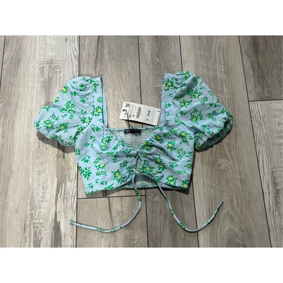 Zara Linen Blend Floral Print Crop Top Size XS - Picture 1 of 12